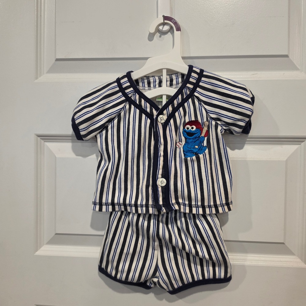 Sesame Street Baseball Jersey Boys 18M Blue White Cotton Cookie Monster Sporty